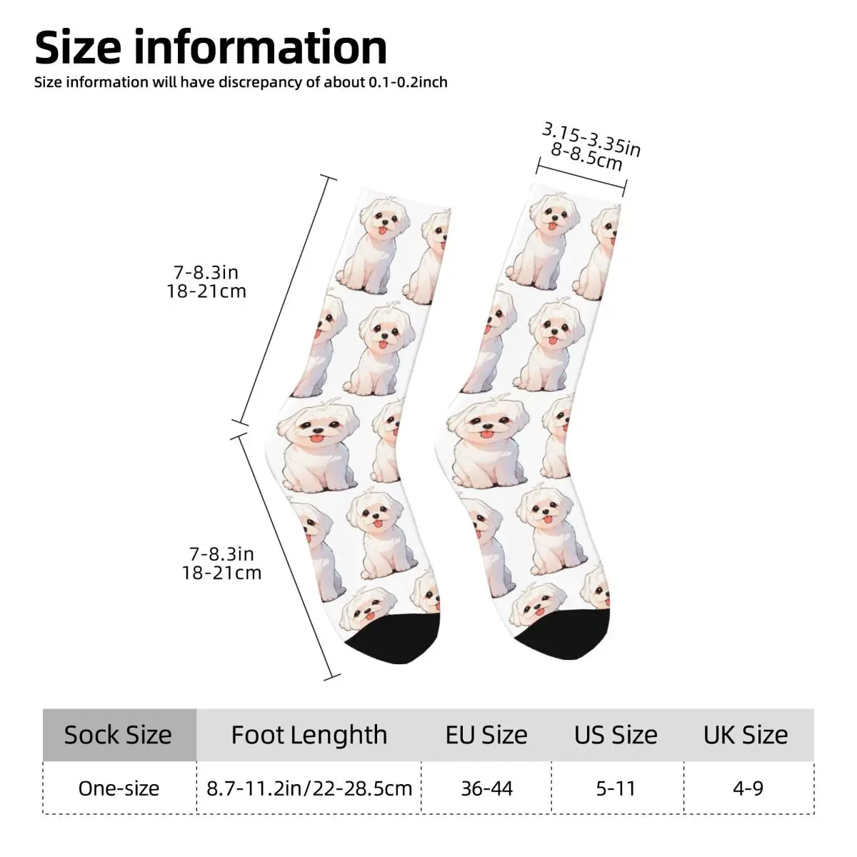 Chaussettes de chien maltais de style dessin animé pour hommes et femmes, bas absorbant la transpiration Harajuku, chaussettes longues toutes saisons, cadeaux de Noël mignons