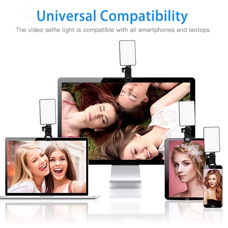 120LED Phone Light, Rechargeable Clip Video Light, Camera Light, Adjusted 3 Light Modes, For Phone, Ipad, Camera, Laptop