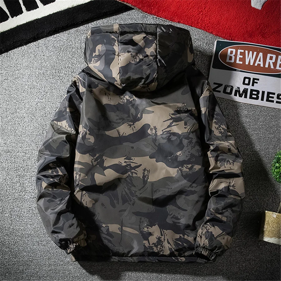 Camouflage Heren Jassen Winter Katoenen Gewatteerde Jas Dikke Warme Capuchon Bovenkleding Heren Casual Losse Streetwear Herenkleding