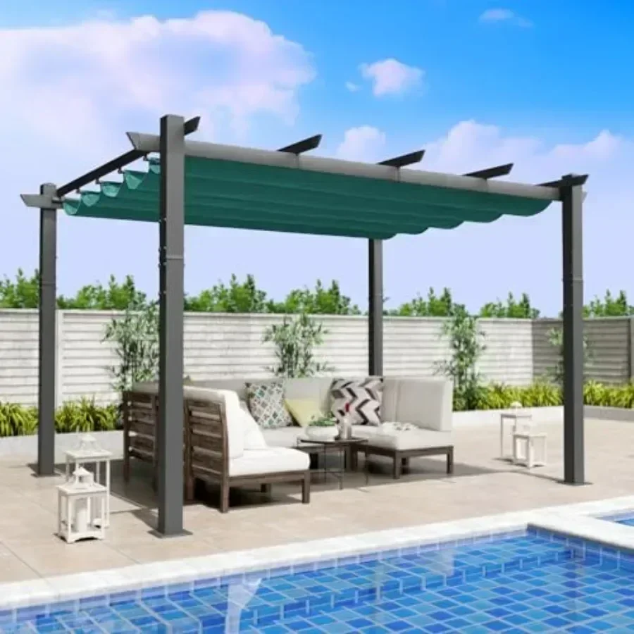 Morgan Outdoor Retractable Pergola with Sun Shade  Patio  Pergola Shelter for Backyard Deck Garden Modern Metal Grill Gazebo 10
