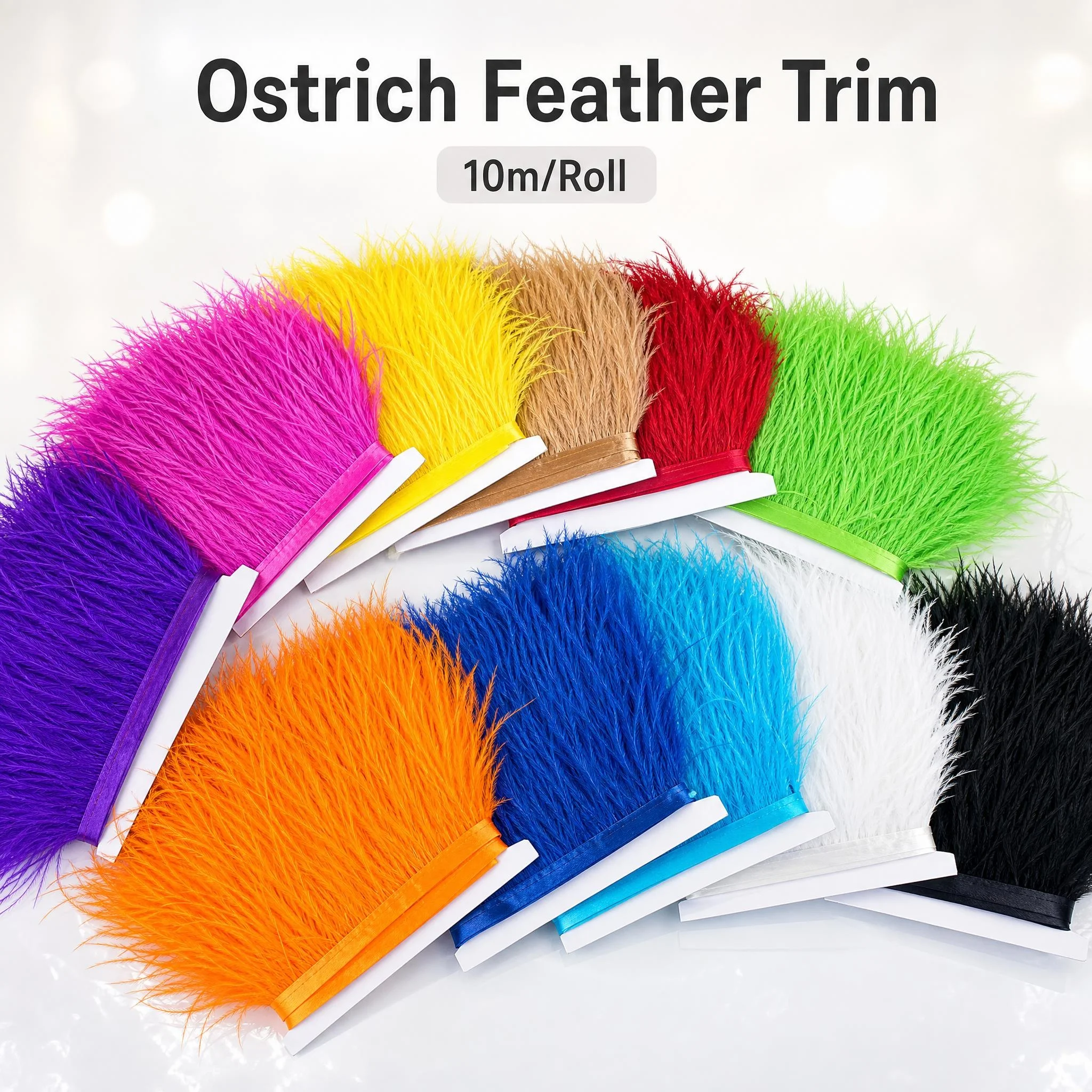Wholesale Ostrich Feather Fringe 8-10cm Trim Ribbon 10m DIY Crafts Wedding Dress Costume Clothing Sewing Decoration Supplies