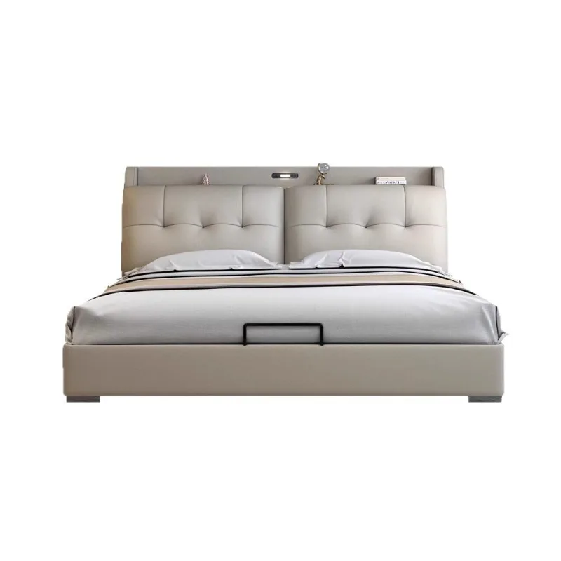 

Modern simple leather bed 1.8 meters double master bed 1.5 meters single second bed, storage high box