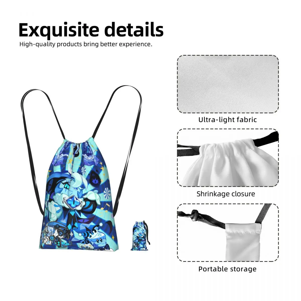Shadow Milk Cookie Run Kingdom Drawstring Backpack hiking cycling Bag Portable Travel Drawstring Bag for Men Women