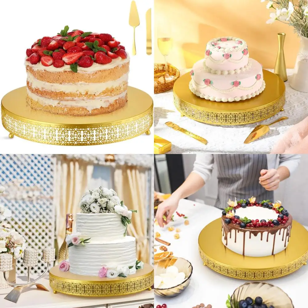 

16-дюймовая металлическая золотая подставка для кексов с ножом для торта и сервером для дисплеев свадебных десертов