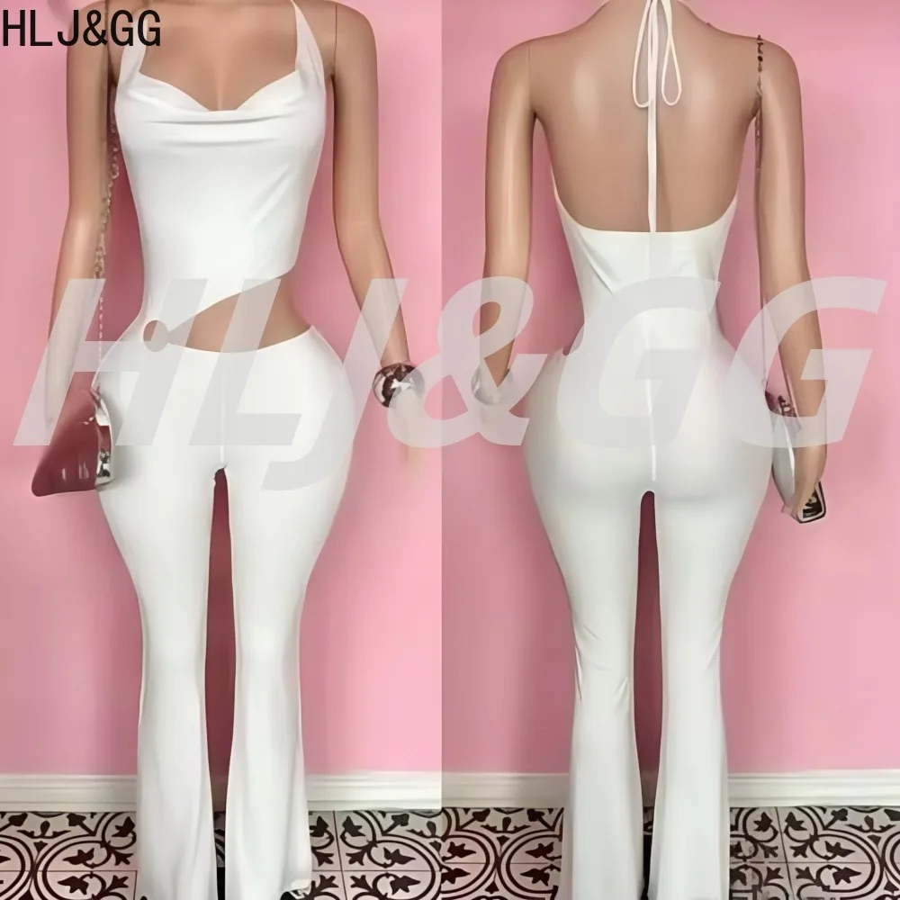 

HLJ&GG Y2k Sexy Bodycon Jumpsuit for Woman Halter Sleeveless Backless Hollow Out Rompers Female Streetwear Overalls 2025 Summer