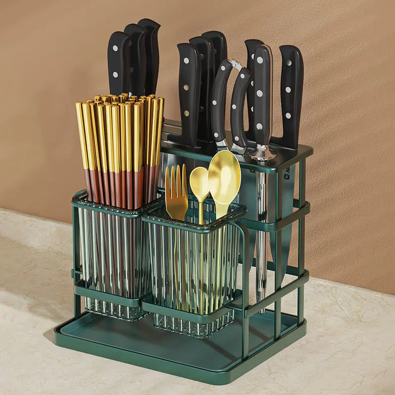 Marco de Metal, placa de PP, tubo PET, montado en la pared, encimera, palillos, cuchara, estante, soporte para cuchillos, estante de almacenamiento de drenaje de cocina para el hogar