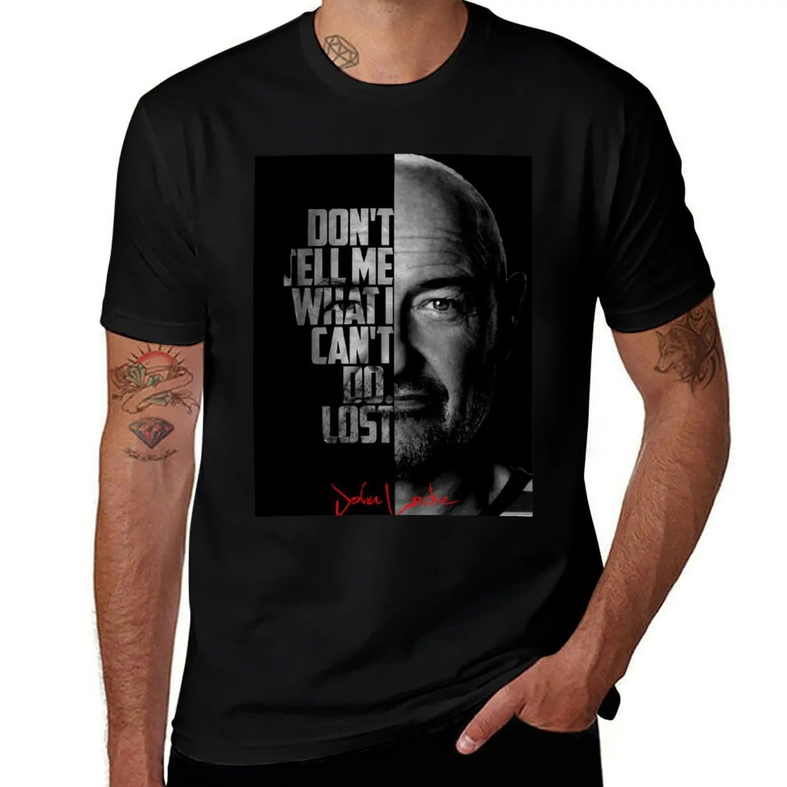 

Black and white John Locke Lost tv show quote poster T-Shirt boys whites shirts graphic tees mens shirts graphic tee