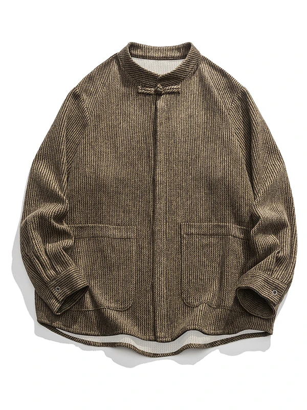 

Thiened Woolen Jaet Men's New Chinese Sle Stand Collar Loose Fit Autumn Winter Outerwear Youth Faion Casual Coat