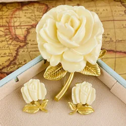 Baroque Women Classic Tulip Enamel Brooches Earrings Fashion Vintage Elegant Lady Flower Badges Jewelry Accessories Set