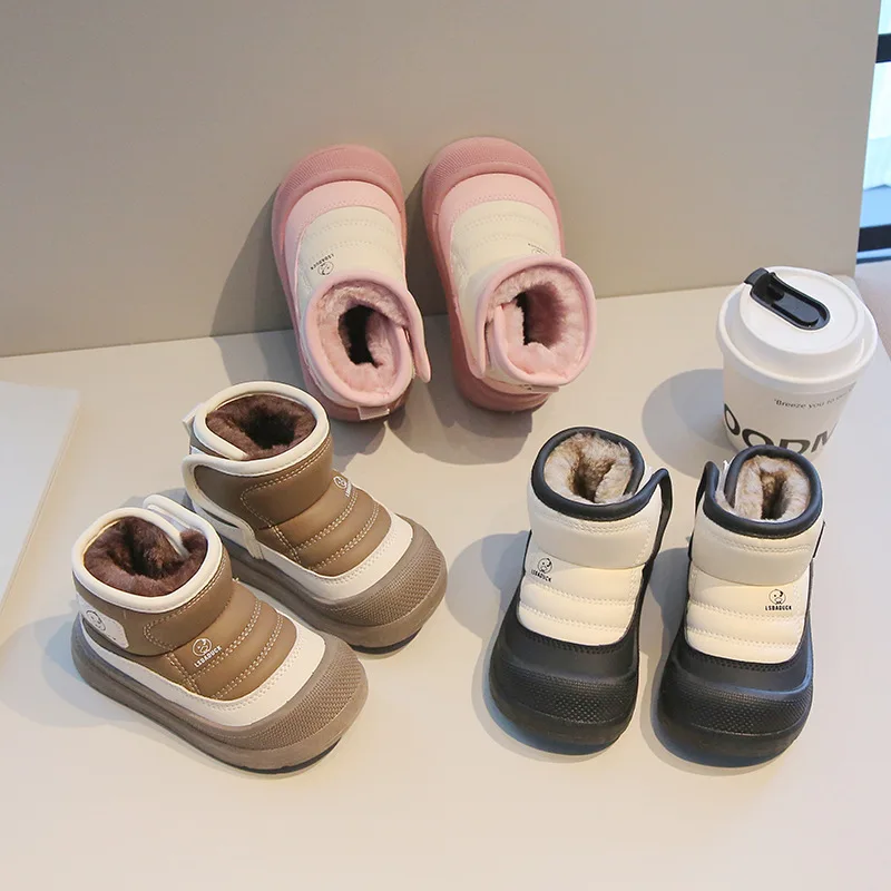 

New Girl Snow Boots Thicken Boy Leather Cover Waterproof Ankle Boots Autumn Winter Cold Protection Keep Warm Children's Shoes