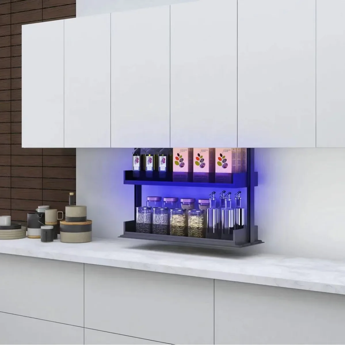 Intelligent electric hanging cabinet lift basket kitchen cabinet vertical pull-down rack up and down telescopic seasoning