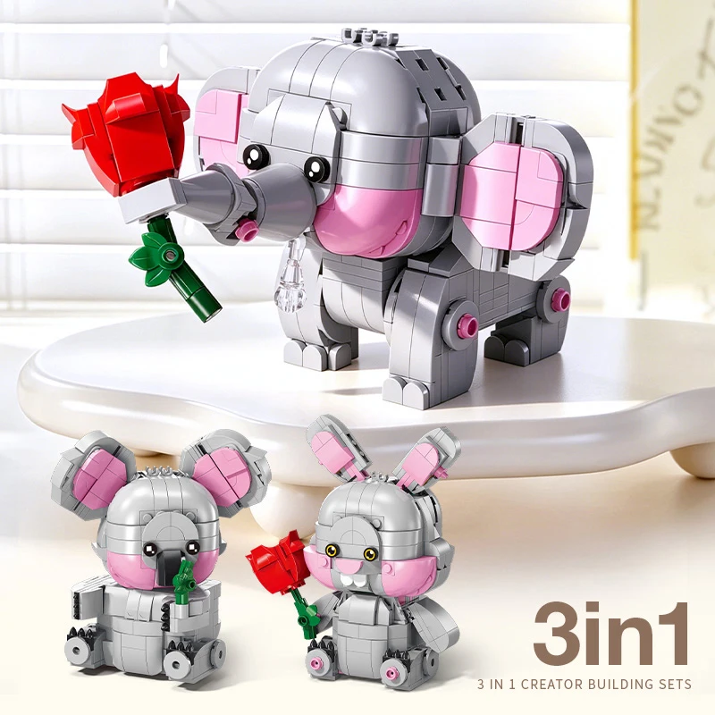 3 In 1 Cute Pet Animal Building Block Set, Creative Transformable Brick Toy, DIY Assembly Desktop Ornament Puzzle Gift For Kids