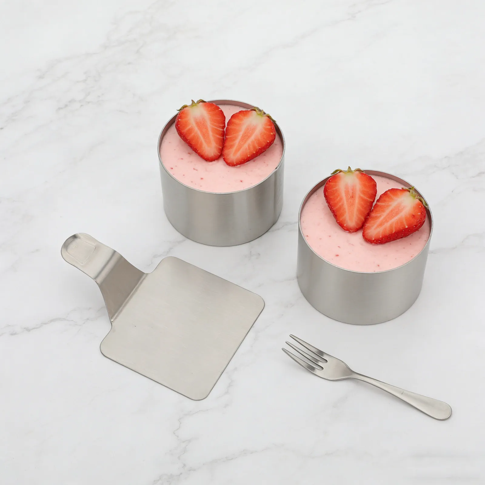 1Set Stainless Steel Cake Mold Round Dessert Mousse Ring Set Pusher Tamper Cooking Baking Mold for Salad Cookie Tiramisu Rice