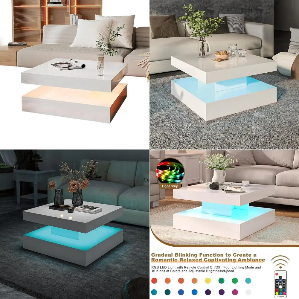 

Modern 2-Tier Square Coffee Table with Storage, High Gloss Finish, Ideal for Living Room and Dining Areas