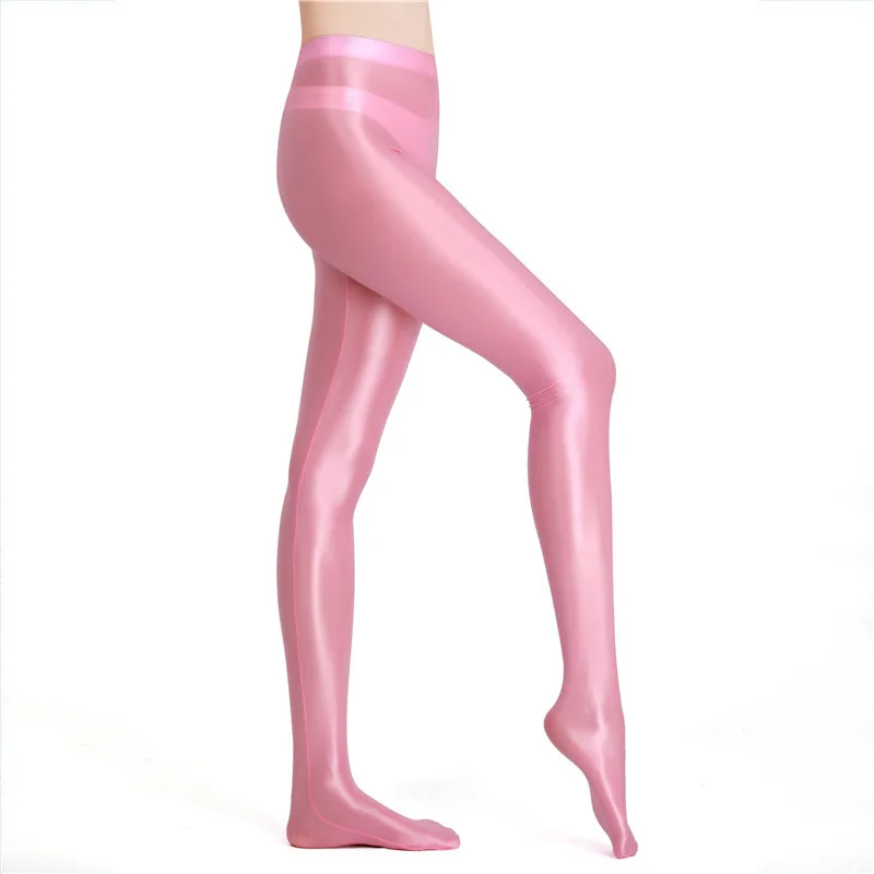 Zipper crotch glossy satin silk women high waist tights leggings pantyhose Fitness see through sports yoga pants