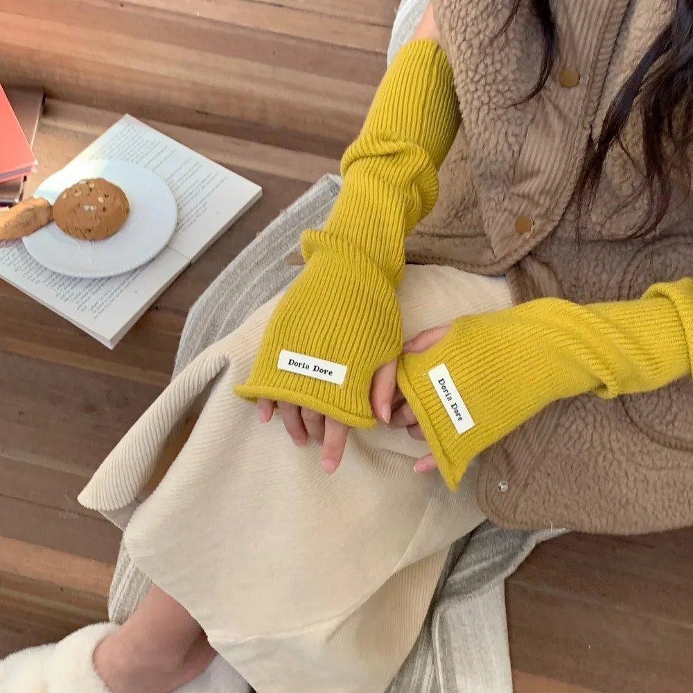 Mangas cálidas tejidas de estilo coreano, mangas largas sin dedos de Color sólido con agujeros, guantes de brazo de lana dulce Y2k, accesorios de ropa