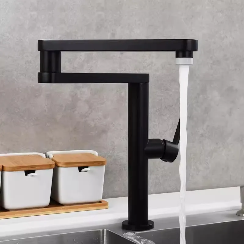 Brushed Gold Pot Filler Tap Deck Mounted Foldable Black Kitchen Faucet Hot Cold Sink Tap Rotate Folding Spout Gold Brass