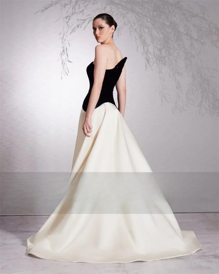 2025 nueva moda vestido de noche para mujeres sin tirantes contraste Color A-Line elegante vestidos de fiesta vestidos formales de cóctel