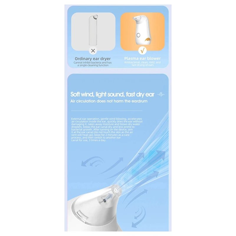 Fabricar-novo secador de ouvido de plasma inteligente para natação banho entrada de água elétrica ar quente secador de ouvido secagem canal de ouvido