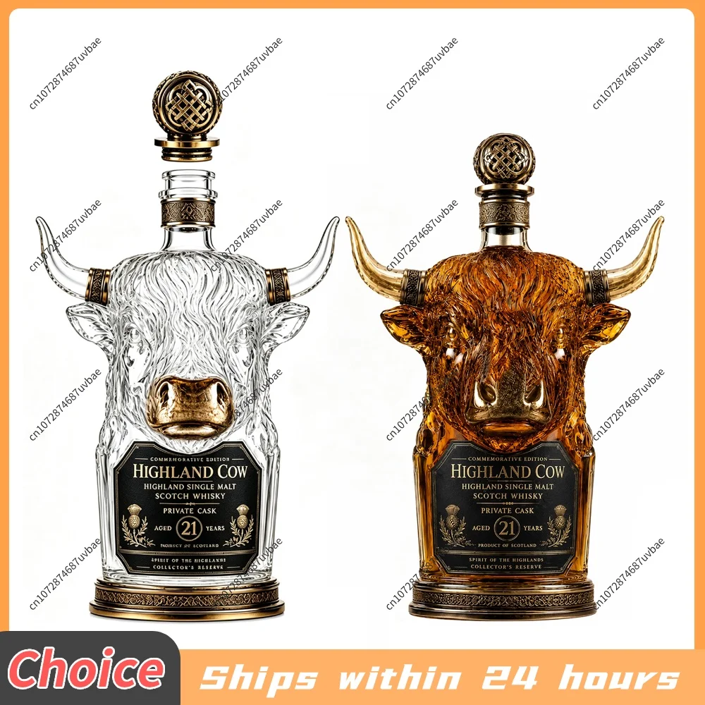 Thick Sturdy Glass Bison Buffalo Shaped Whiskey Decanter Western Home Decor Collectible Bottle Decor
