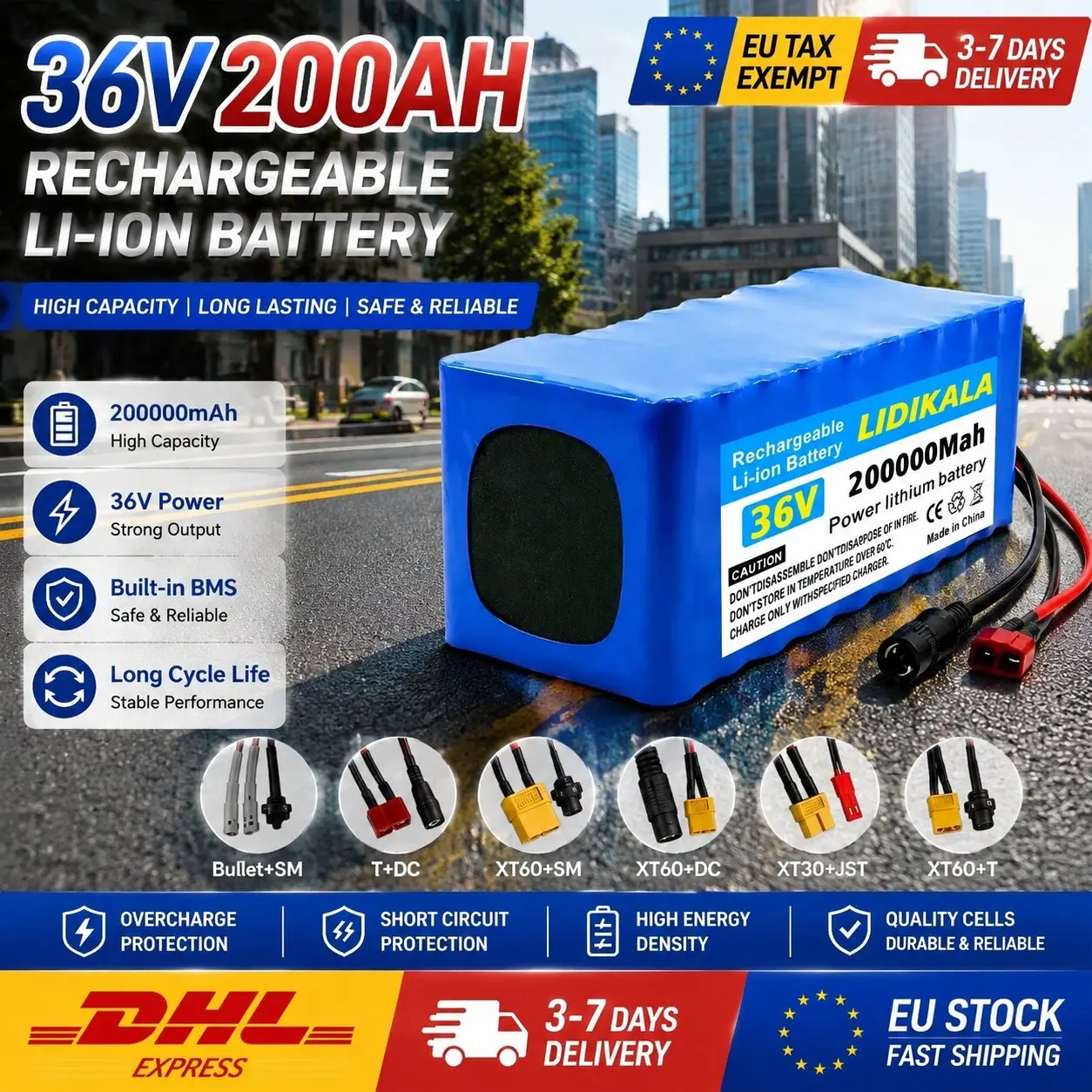 Hochkapazitäts-36V-200Ah-10S4P-18650-Akku-Pack mit integriertem BMS-Board, Komplettset für 500W-Elektroroller, Elektrofahrzeuge und E-Bikes