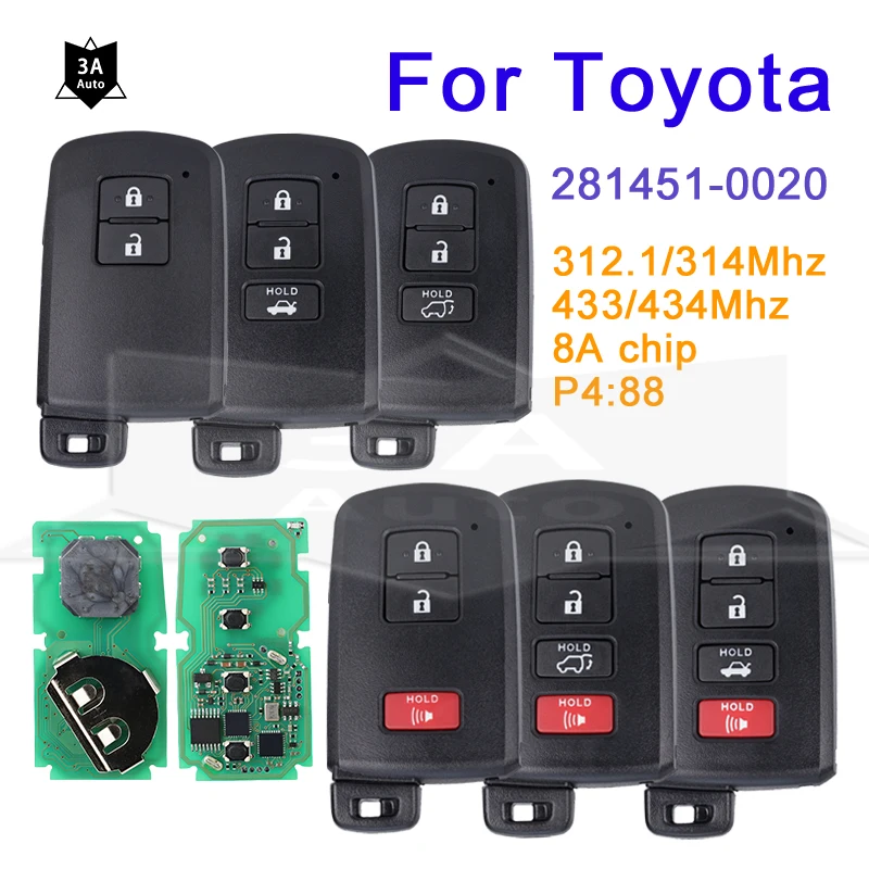 Remote Key Smart Auto Key For Toyota Auris Rav4 Avalon Avalon Camry Corolla Prius Yaris 281451-0020 HYQ14fba Fob 314.3mhz/433mhz