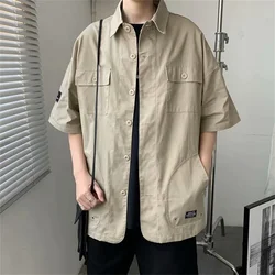 2023 Mens Cotton Military Cargo Shirts Casual Dress Short Sleeve Work Streetwear Blouses