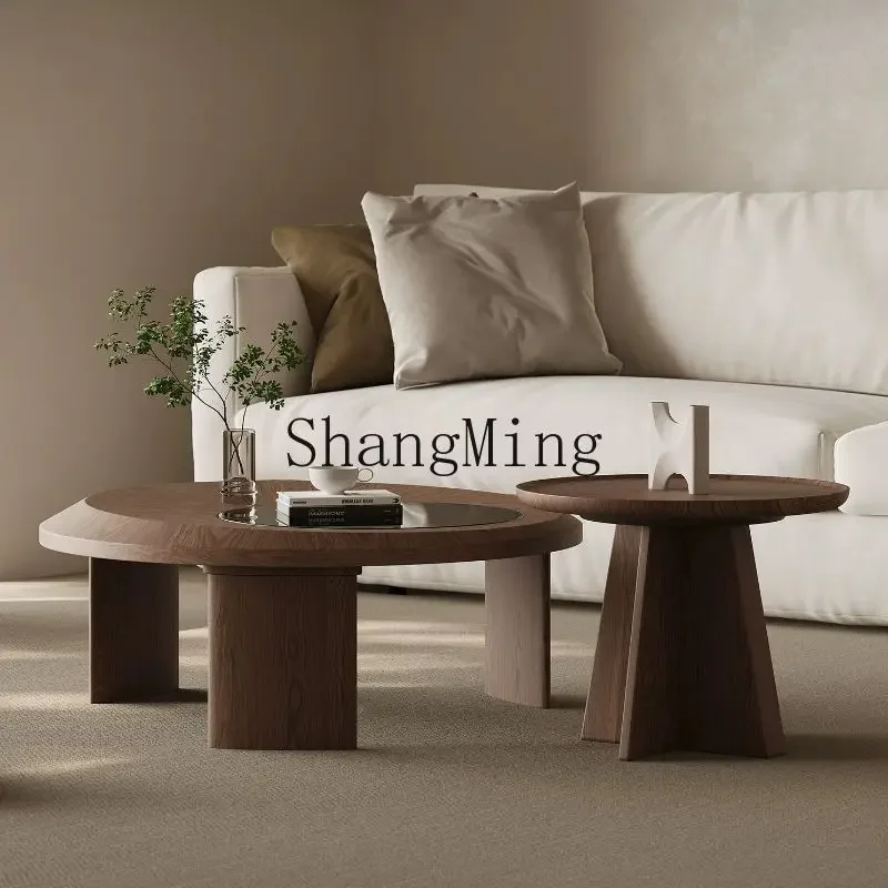 

SM modern simple light luxury walnut coffee table combination round new Chinese coffee table living room home