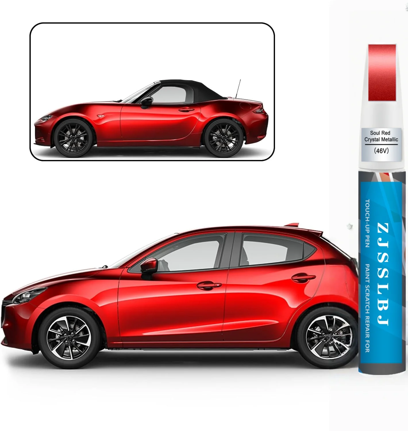 Car Touch Up Paint(Soul Red Crystal Metallic(46V)) for Mazda, Car Paint Scratch Repair Kit, Quick & Easy Solution to Repair