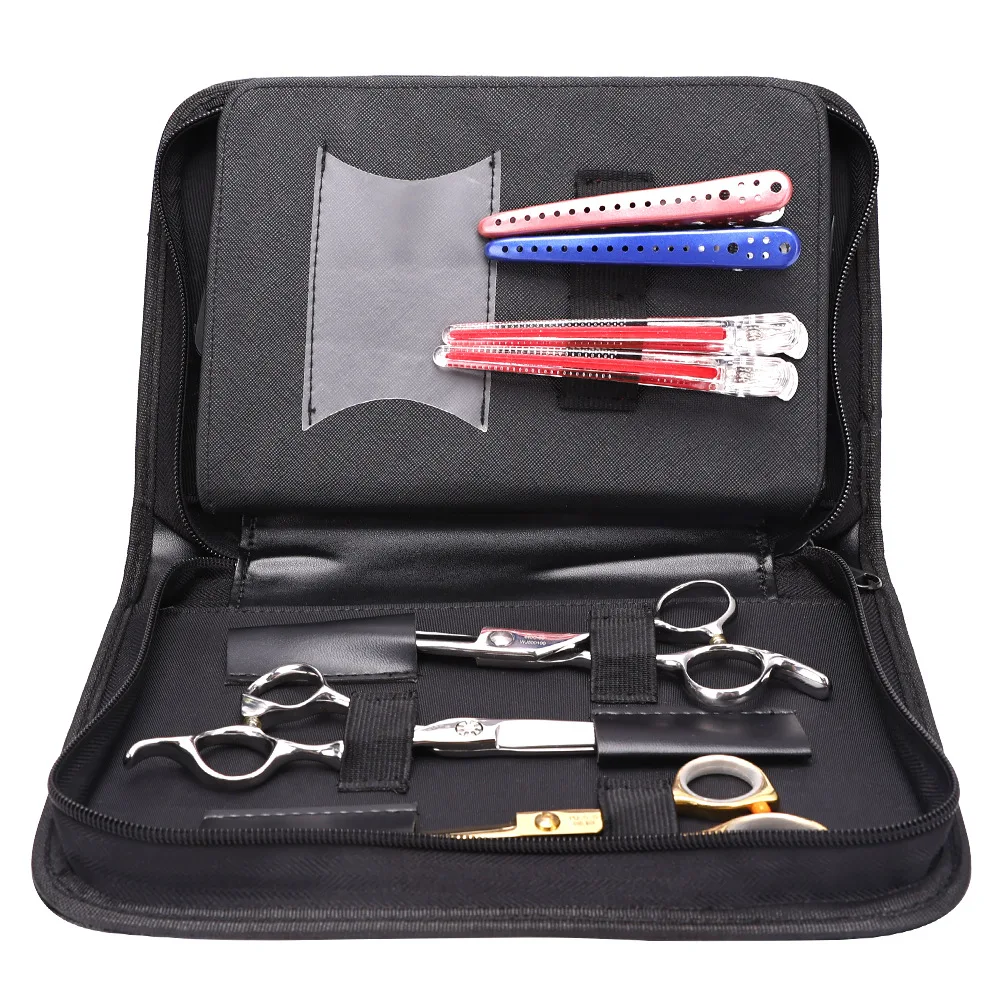 Salon PU Leather Pouch with Zipper Multifunction Haircut Scissors Bag Professional  Portable Hairstyling Scissors Storage Case