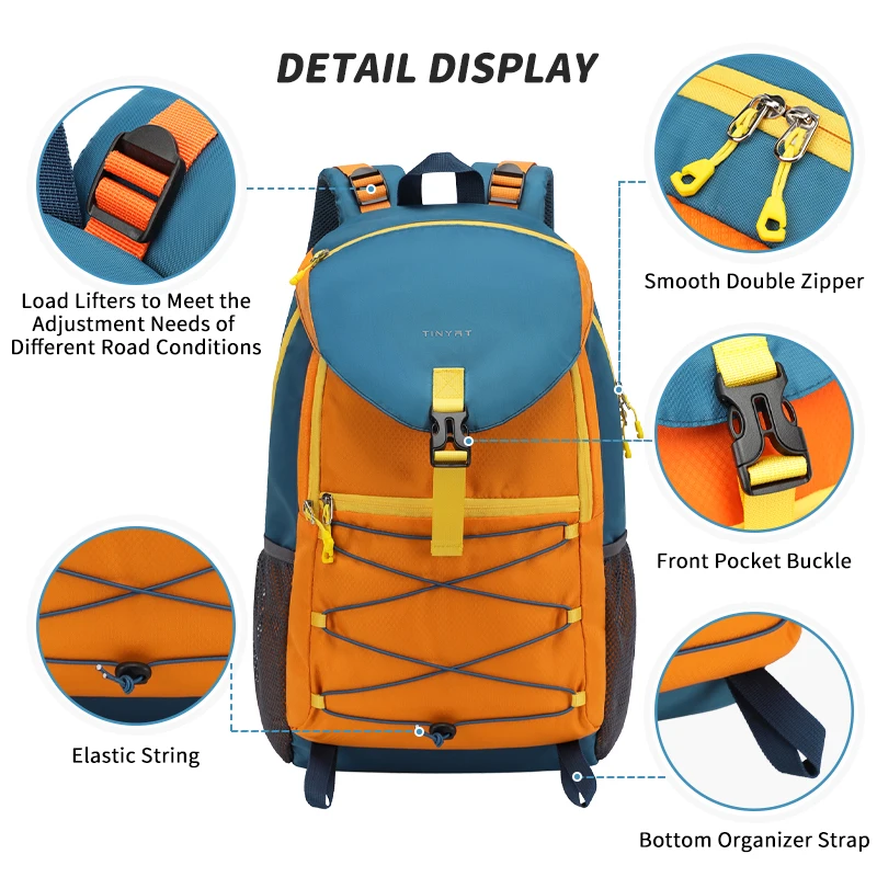 TINYAT Hiking Backpack MenWomenKidsOutdoorLargeCapacityLightweightTravel Daypack Camping Trekking Sport Rucksack Bag