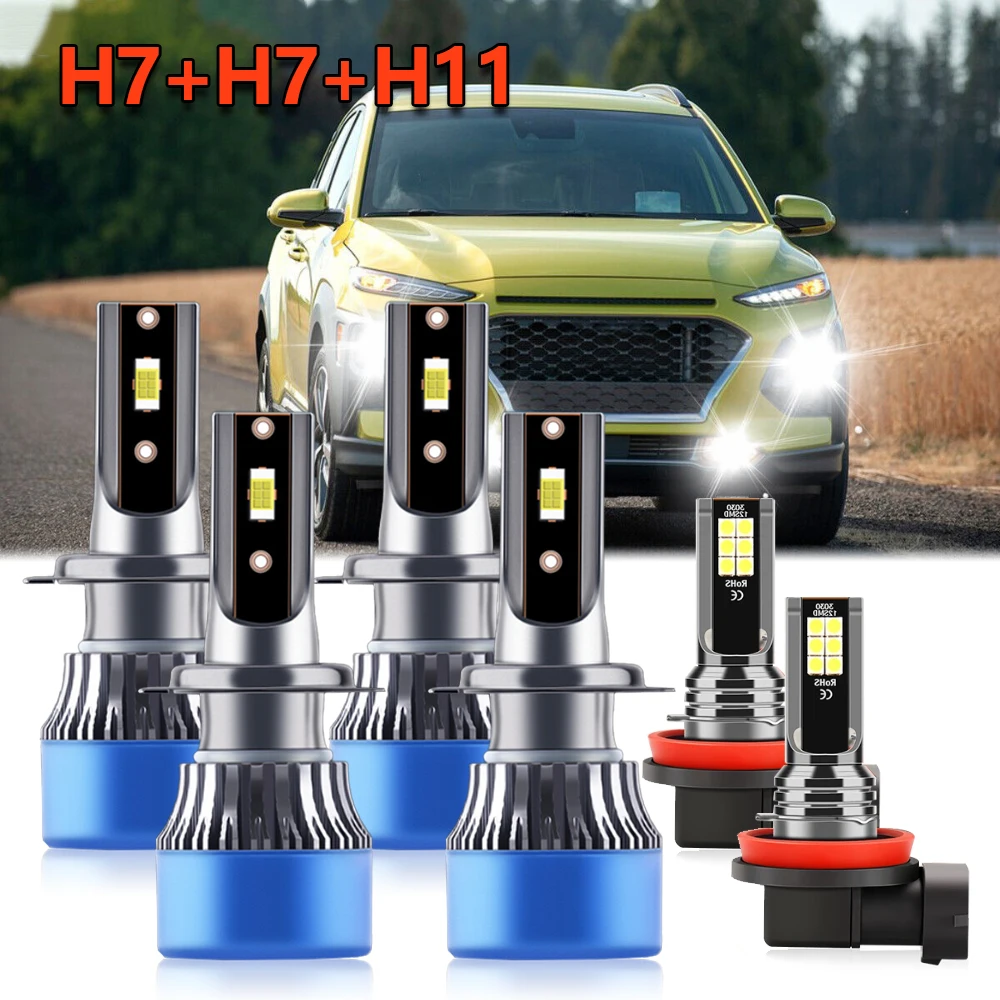 

Combo H7 LED Headlight High Low H11 H9 H8 Fog Light Bulbs Brightness Car Lamp Kit White For Hyundai Kona 2018 2019 2020