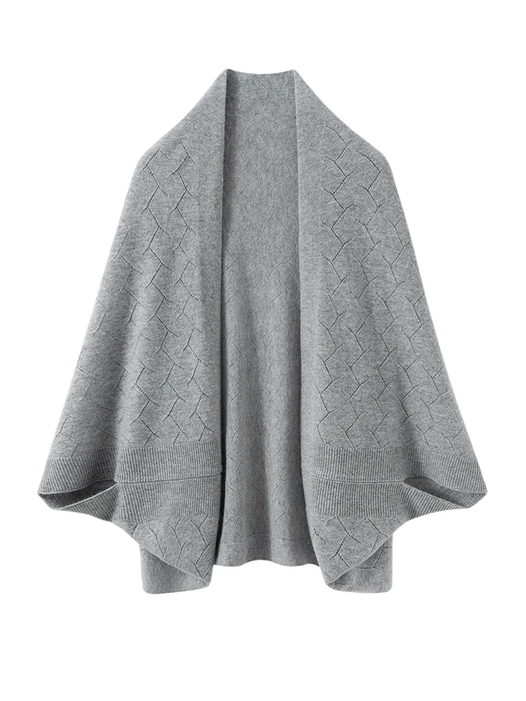 

TLOML New Women 100% Cashmere Knitted Sweaters Shawls Wraps Hollow Cape Autumn Winter Soft Warm Grace Style Luxury Casual Shawl