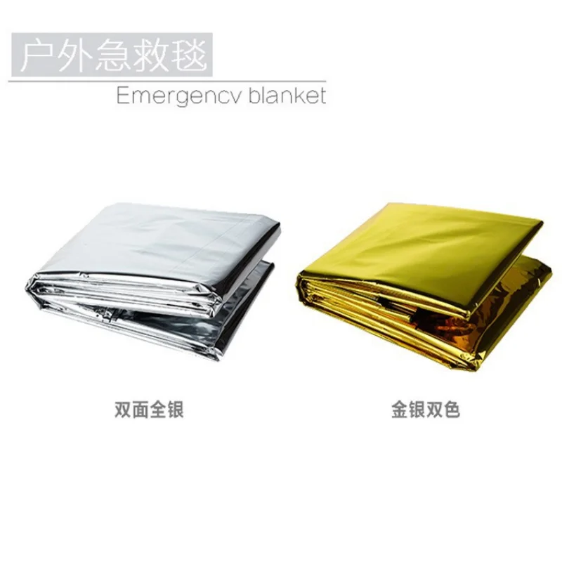 Coperta poncho termica di emergenza Leggera pieghevole Resistente all'acqua Antivento Parasole Riutilizzabile Tappetino da campeggio portatile