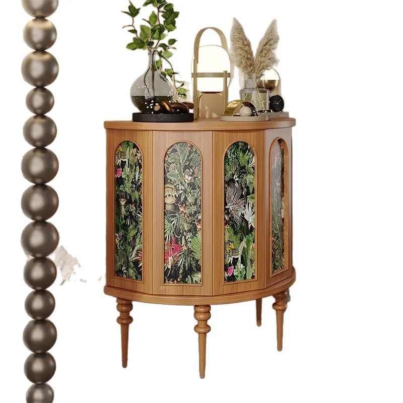 

French retro entrance cabinet small apartment American semi-round cabinet