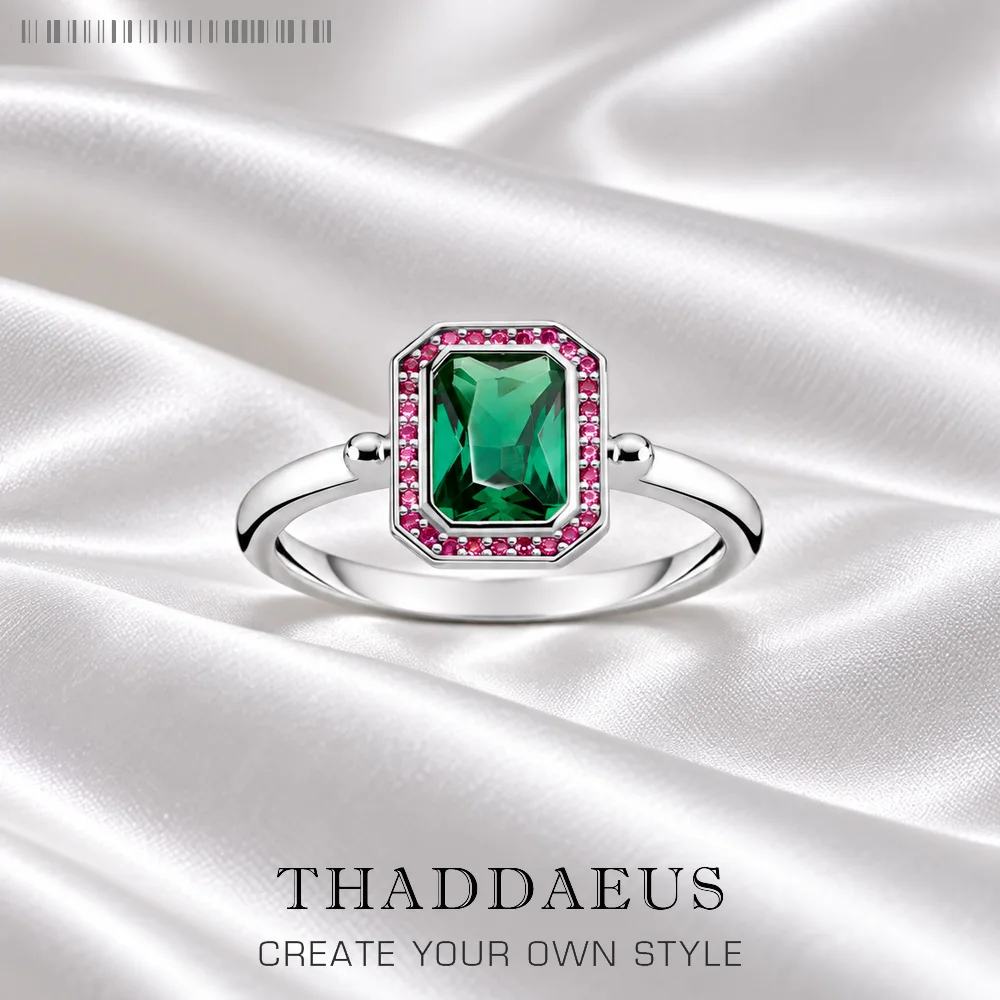 Ring mit roten und grünen Steinen, feiner Schmuck für Frauen, brandneues personalisiertes Geschenk im Frühjahr 2022 aus 925er Sterlingsilber