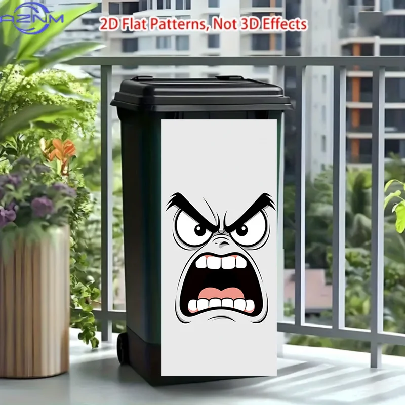 2D Flat Printing: A Trash Can Sticker Featuring a Growling, Glaring Face Design. This Matte-finish Sticker Is Suitable for Dec