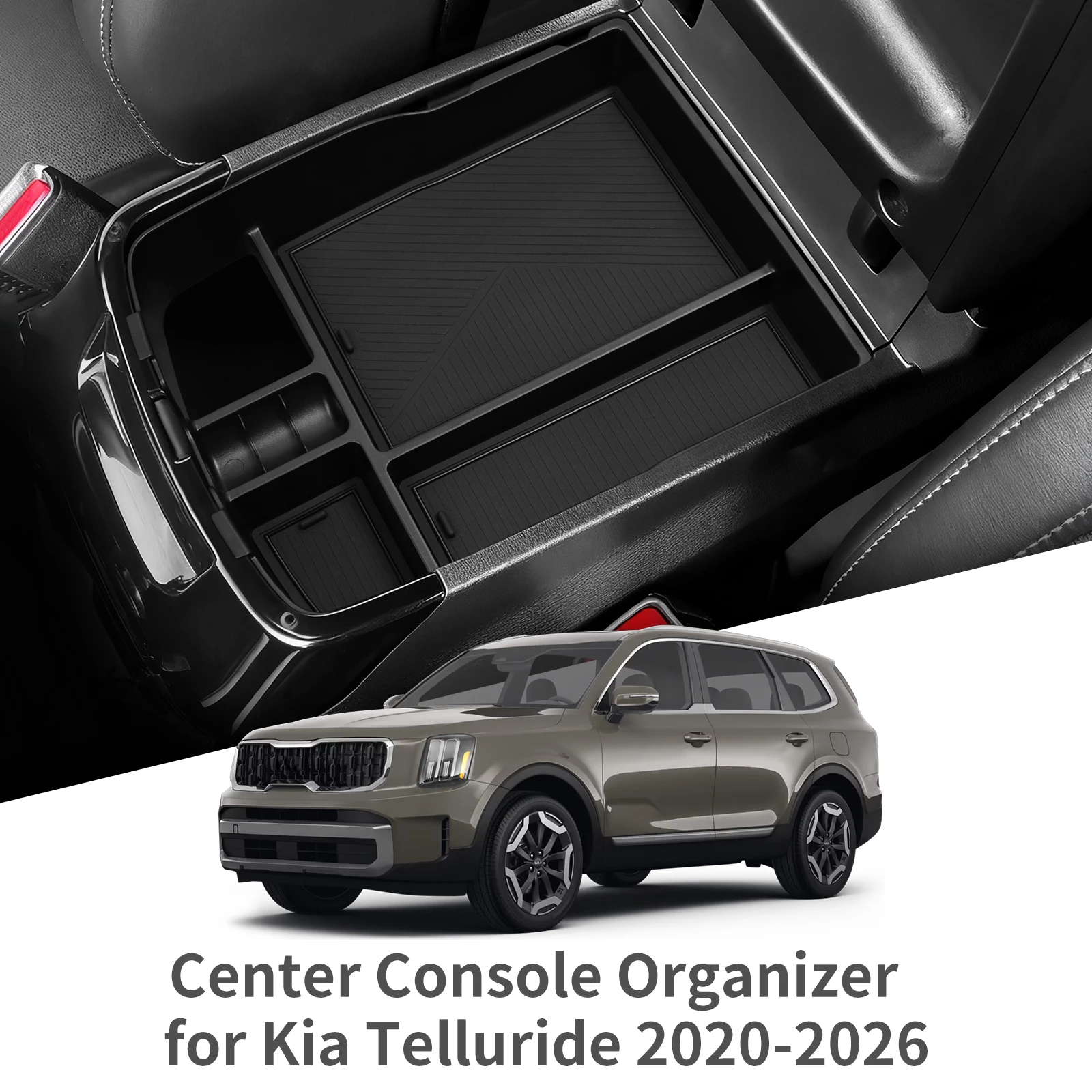 for Kia Telluride (US Version) 2020-2026 Center Console Armrest Storage Box Tray Organizer Tidying Car Accessories Black