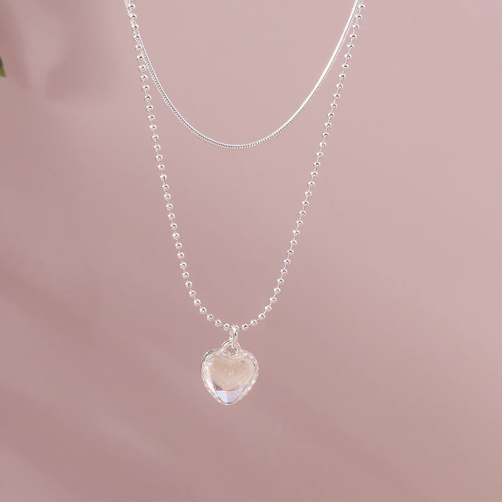 Aihua Einfache Doppelschichtige Elegante Herz-Halskette, Französische Glücksbohnen-Herz-Halskette für Damen und Mädchen – Detail 2