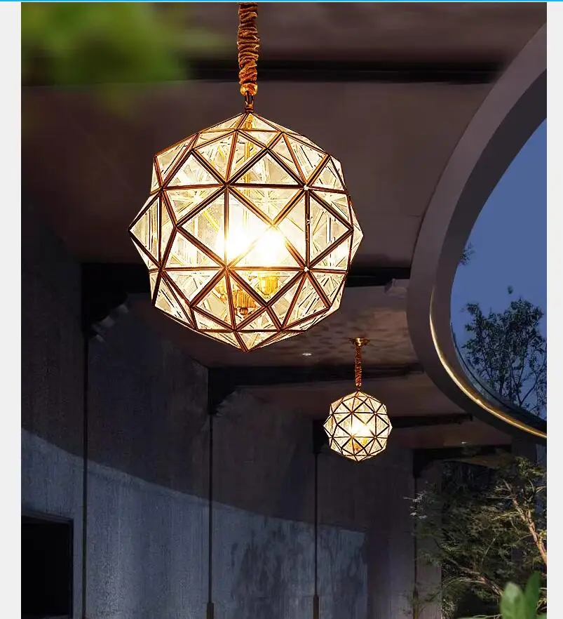 Newly Copper Pendant Lamp Vintage Glass D40cm H40cm Candle Deco Outdoor Pendant Lamp110V/220V Pendant Light Hanging Lamp Fixture