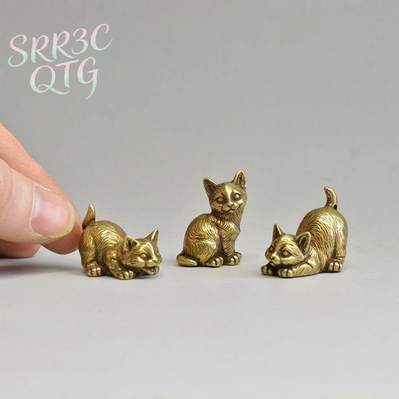 Hot Sale 4 Styles Available Brass Cute Cats Figurines Miniatures Desktop Ornaments Small Animal Tea Pet Home Decor Accessories