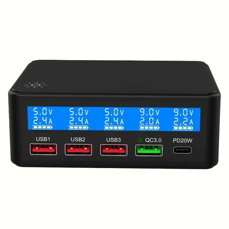 

65 Вт 5 портов USB PD зарядное устройство 4USB-A + USB-C PD QC3.0 Быстрая зарядка Настольная зарядная станция с европейской вилкой для 15 14 13 для Galaxy S23