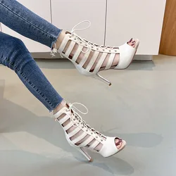 2023 European and American Cross border Cool Boots Lace up Hollow Jazz Dance Shoes Heels Professional Indoor Soft Sole