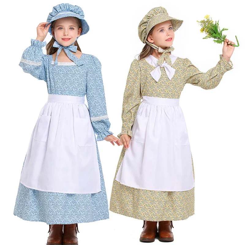 

NEW Little House On The Prairie For Girl Costume Historical Colonial Pioneer Girl Cosplay Carnival Halloween Fancy Party Dress