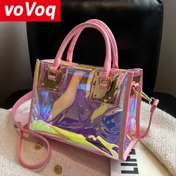 Bolso transparente portátil de gelatina láser de alta calidad para mujer con bolso cruzado Diagonal de hombro de caramelo Rectangular de gran capacidad