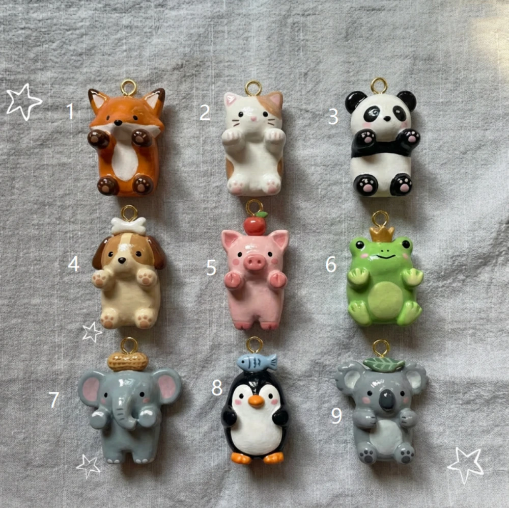 Einfache Cartoon-Tierfiguren-Serie: Ferkel, Kätzchen, Panda, DIY-Anhänger, Charms für die Schmuckherstellung – Detail 1