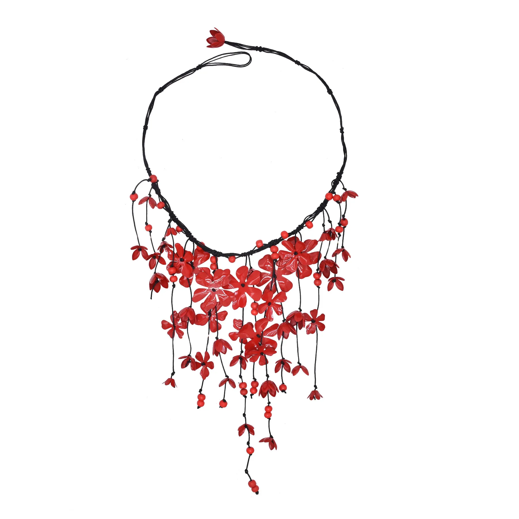 Red White Black Alloy Baked Paint Flower Pendant Necklace for Women European American Fashion Sweater Chain Jewelry Accessories