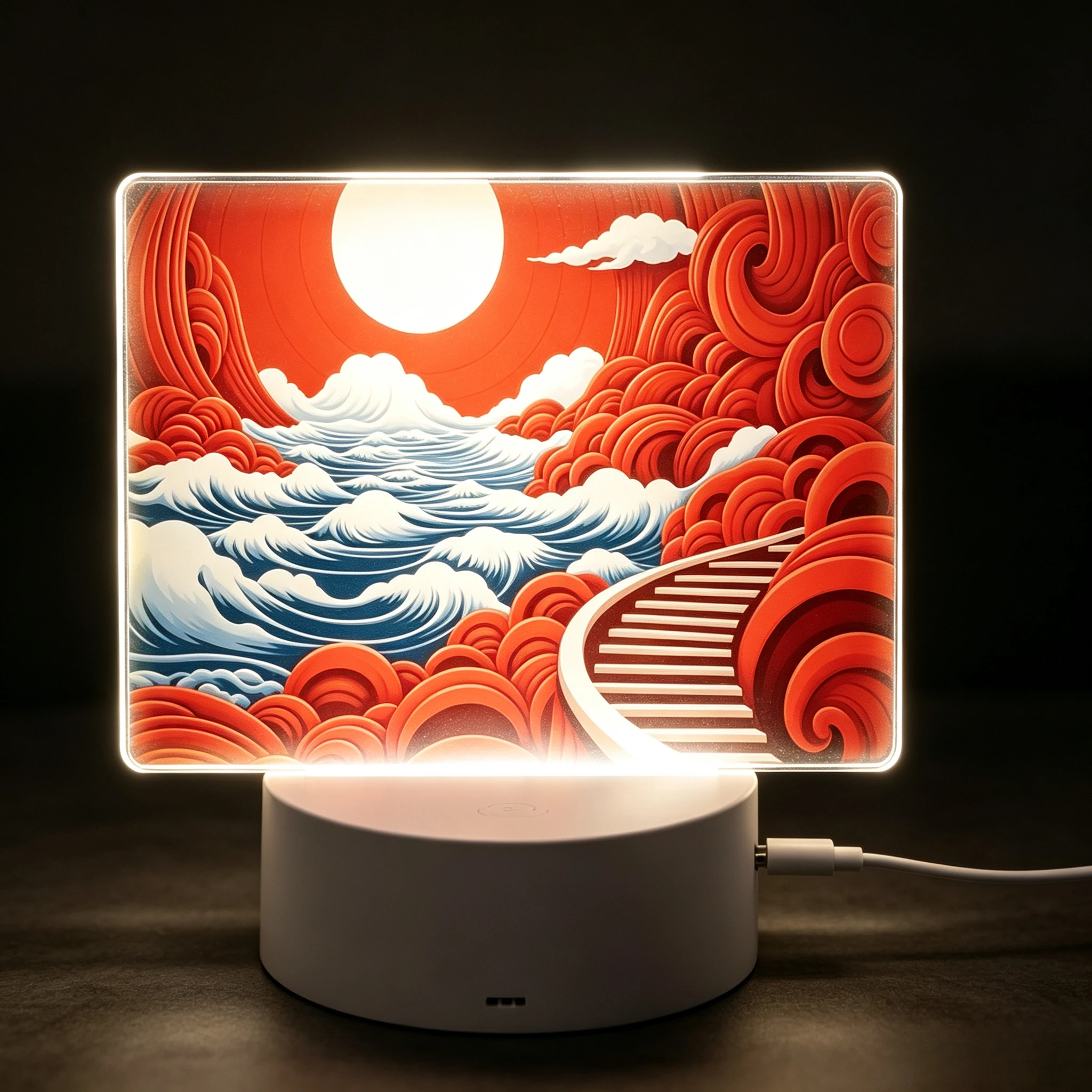 Abstract Sky Rectangle Acrylic Night Light, Nightlights with 3 Light Modes,USB Port, Perfect for Bedrooms and Bathrooms ﻿