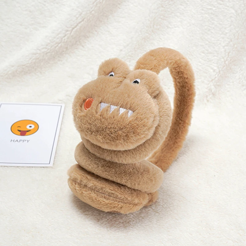 Детские зимние аксессуары, теплые наушники для мальчиков и девочек, милый динозавр, оранжевый плюшевый чехол для ушей, наушники