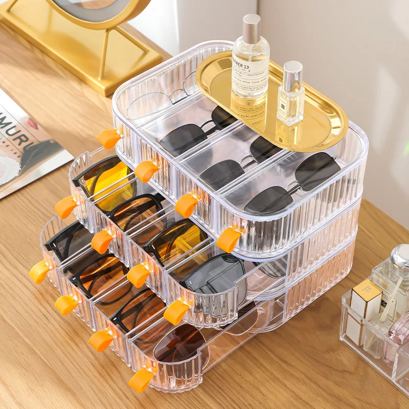 4 Grids Drawer Eye Glass Organizer Sunglass Storage Case Stackable Jewelry Display Stand Cosmetic Storage Box Watch Storage Rack